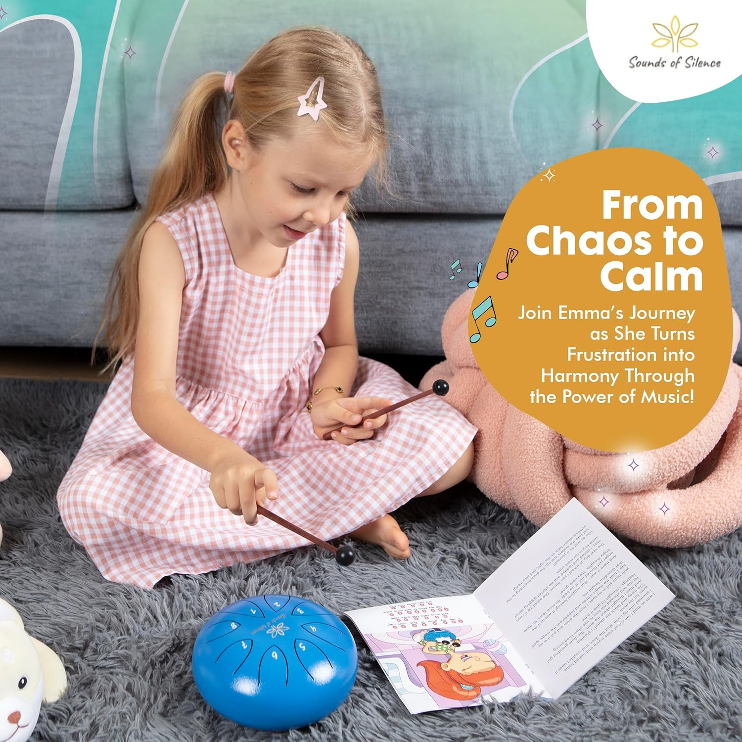 Steel Tongue Drum for Kids, Magic Calm Drum 6 Inch 8 Notes with Sing-A-Long Storybook and Songbook, Drums, Music Toys, Musical Instruments for Kids Ages 5-9, Anger Management Gifts image number 1