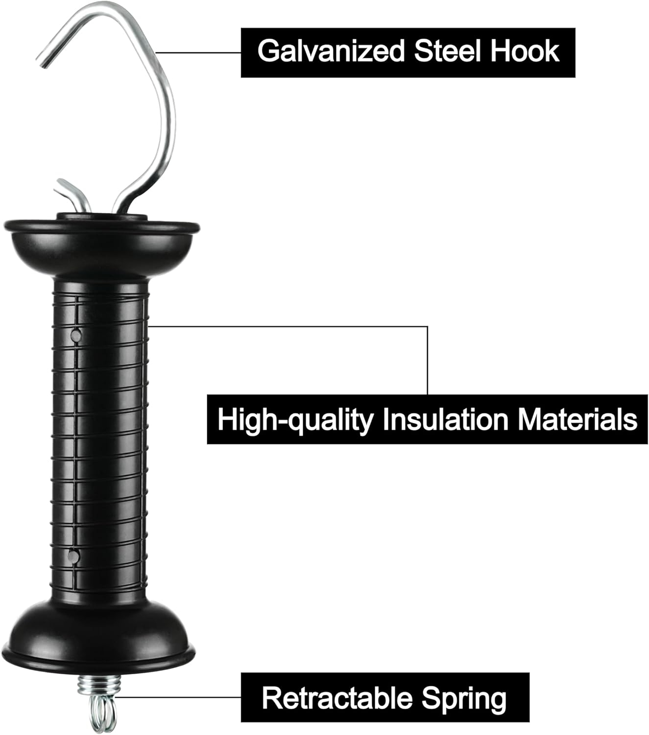 5Pcs Plastic Electric Fence Gate Handle with Insulators and Spring, Heavy Duty Gate Handle, Black image number 1