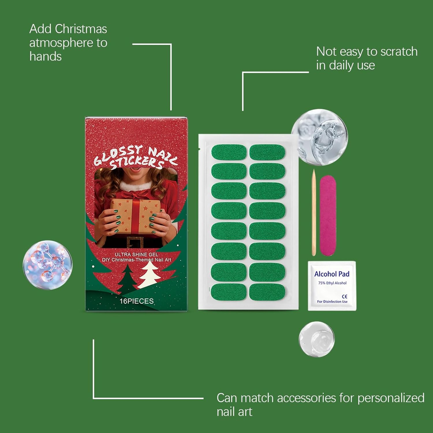 Nail Wrap Stickers - Christmas Theme Manicure Adhesive Stickers - Christmas Nail Strips Set - for Family Nights Friend Gatherings Travel Home Office School Parties Business Trips image number 3