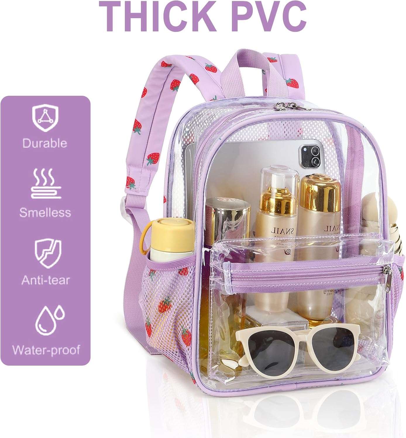 Clear Mini Backpack Lightweight See through Bookbag Small Transparent Bag for School Work Sports Stadium Security