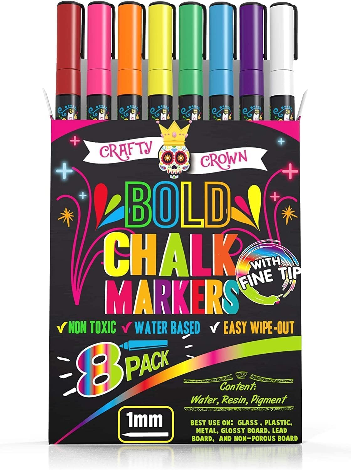 Liquid Chalk Markers Fine Tip - Bold Color Chalk Board Marker for Chalkboards, Windows, Signs, Blackboards- 1Mm Tip (8 Pack)- 24 Chalkboard Labels Included image number 3