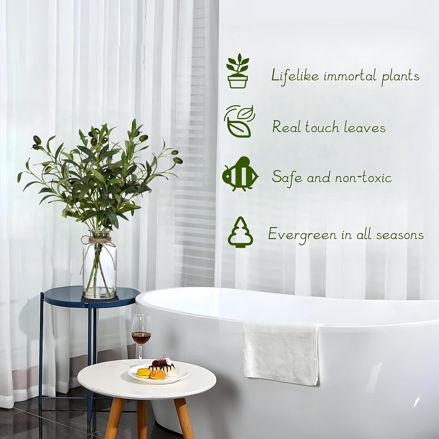 Avoik Artificial Plants Olive Branch in Glass Vase, 14.5&rdquo; Fake Plant Greenery Stems with Olive Branches Faux Eucalyptus Stems for Home Office Farmhouse Wedding Table Centerpiece D&eacute;cor image number 2