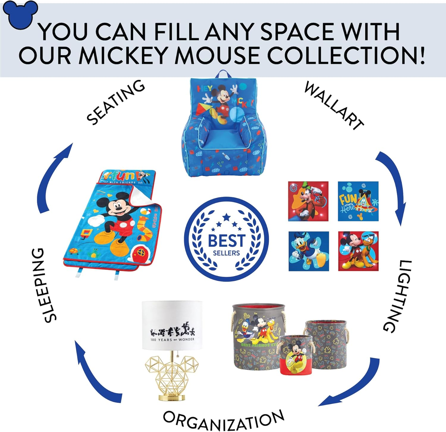 Idea Nuova Disney Mickey Mouse 4 Pack Canvas LED Wall Art Set,Childrens Wall Hanging D&eacute;cor,Each Piece 11"X11" image number 3