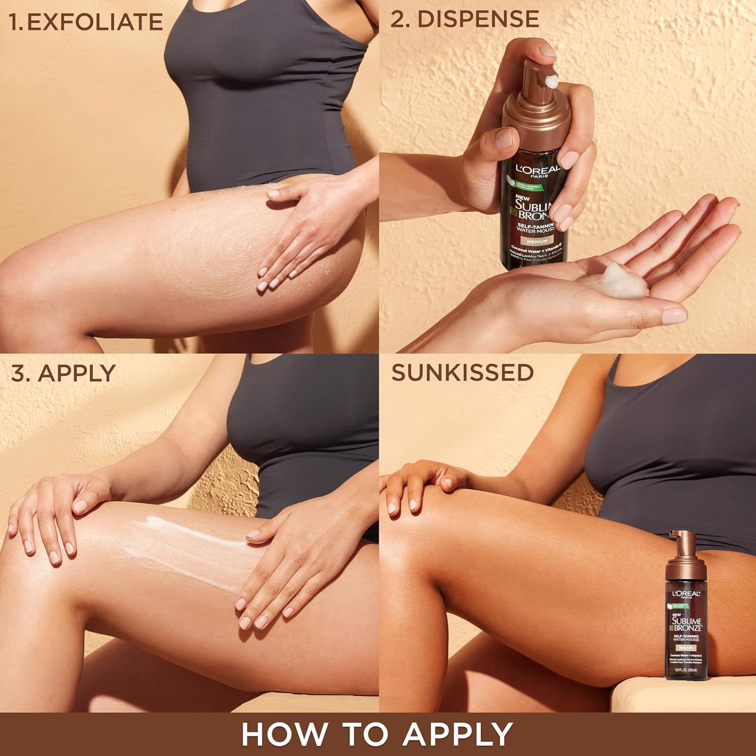 L'Oreal Paris Sublime Bronze Self Tanning Water Mousse, Streak-Free Natural Looking Tan, 5 Fl. Oz image number 2