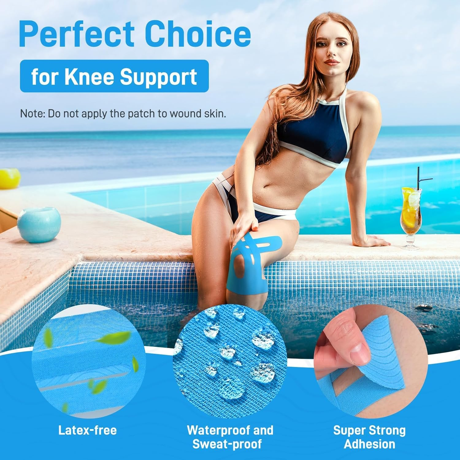 MILIOG Kinesiology Tape for Knees | 16-Pack Precut Elastic Sports Tape | Waterproof & Breathable Knee Support for Pain Relief, Running, Cycling | Latex-Free, Sweatproof Athletic Joint Tape image number 6