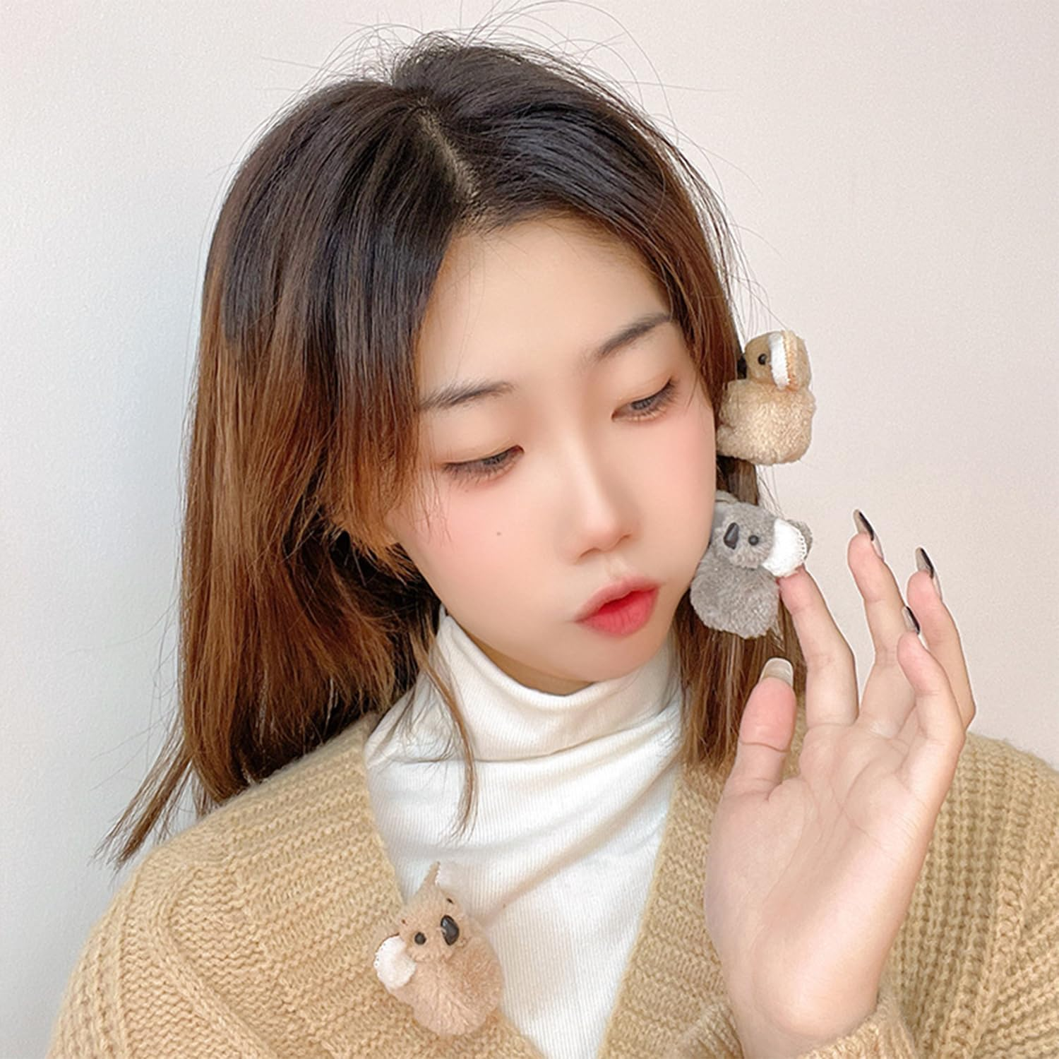 Pack of 6 Plush Koala Hair Pins, Cute Cartoon Animals, Funny Girls Fashion Accessories, Creative Personality, Hairstyle Decoration image number 1