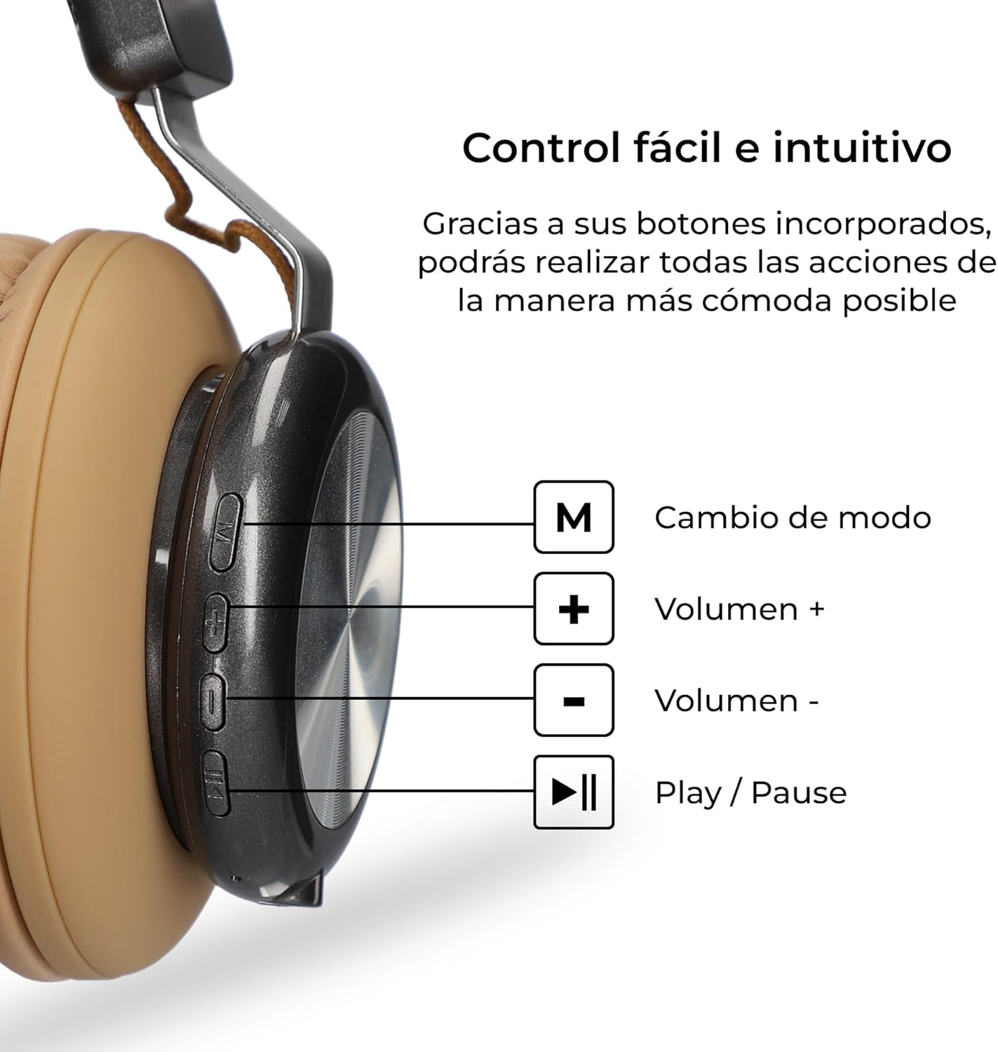 KSIX Wireless Headphones Retro 2, FM Radio, SD Card, Bluetooth 5.0, up to 10 Hours Runtime, Brown image number 2