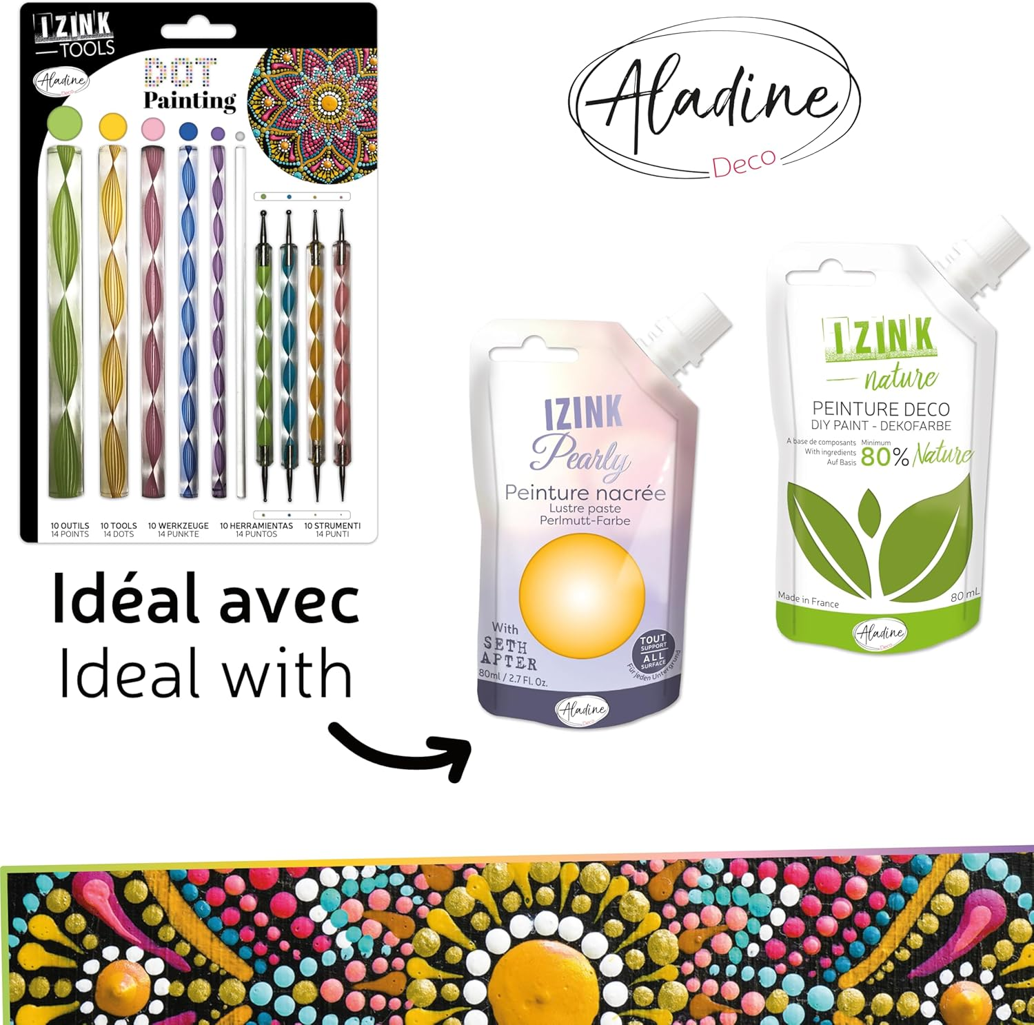 Aladine 80811 Kit Outils De Dot Painting 10 Accessories & 14 Attachments for Mandalas, Pebble Painting, Wood, Fabric, Canvas Dotting Dots, Creative Hobby-80811, Multi-Colour, Loisirs Cr&eacute;atifs image number 5