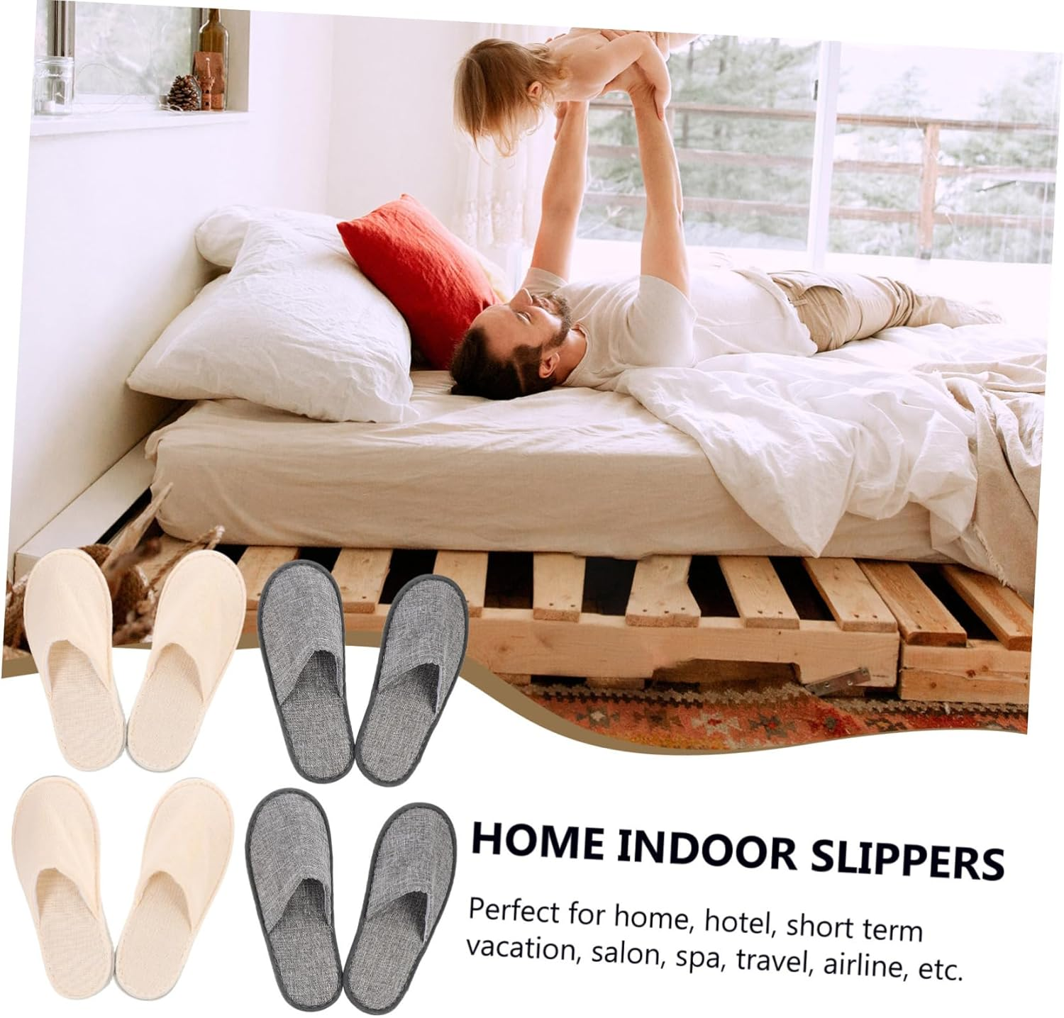 Didiseaon Portable Non-Slip Travel Folding Slippers for Men and Women 4 Pairs (2 Grey Canvas 2) for Home Business Trips and Travel image number 4