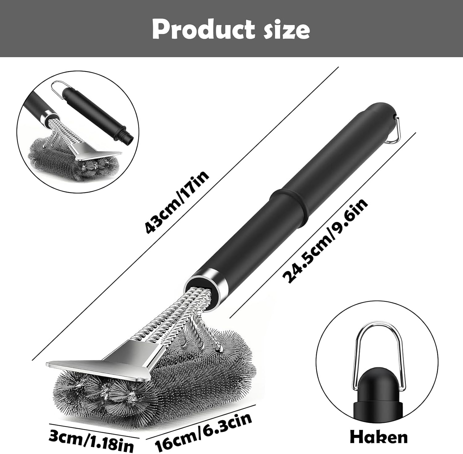 Heavy Duty BBQ Grill Brush with Extra Long Handle, Stainless Steel Bristles Scraper, Ideal for Charcoal Gas and Electric Grill Cleaning image number 4
