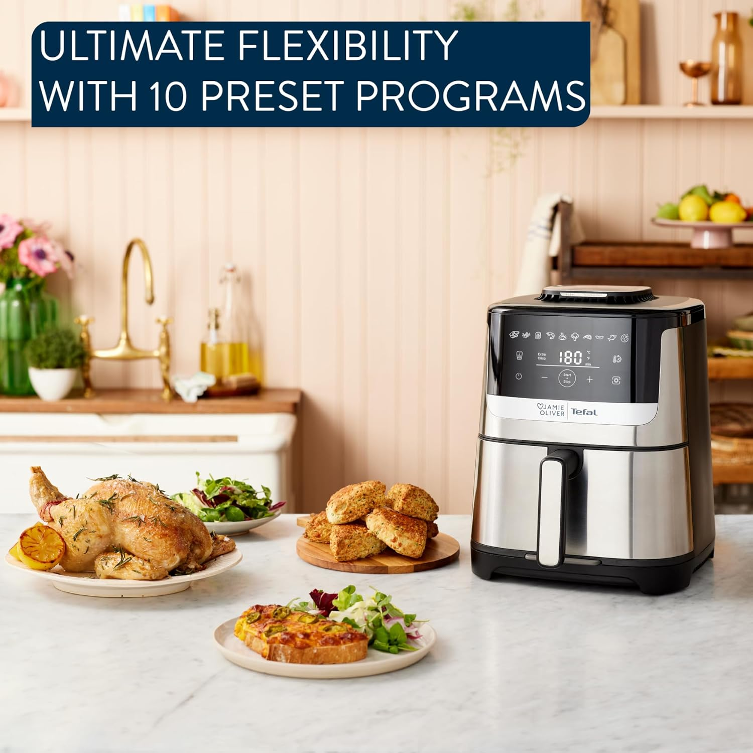 Jamie Oliver by Tefal Quiet & Easy Air Fryer EY55JD, Detachable Front, Silent, Jamie Oliver, Healthy Meals, Dishwasher Safe, Programmable image number 2