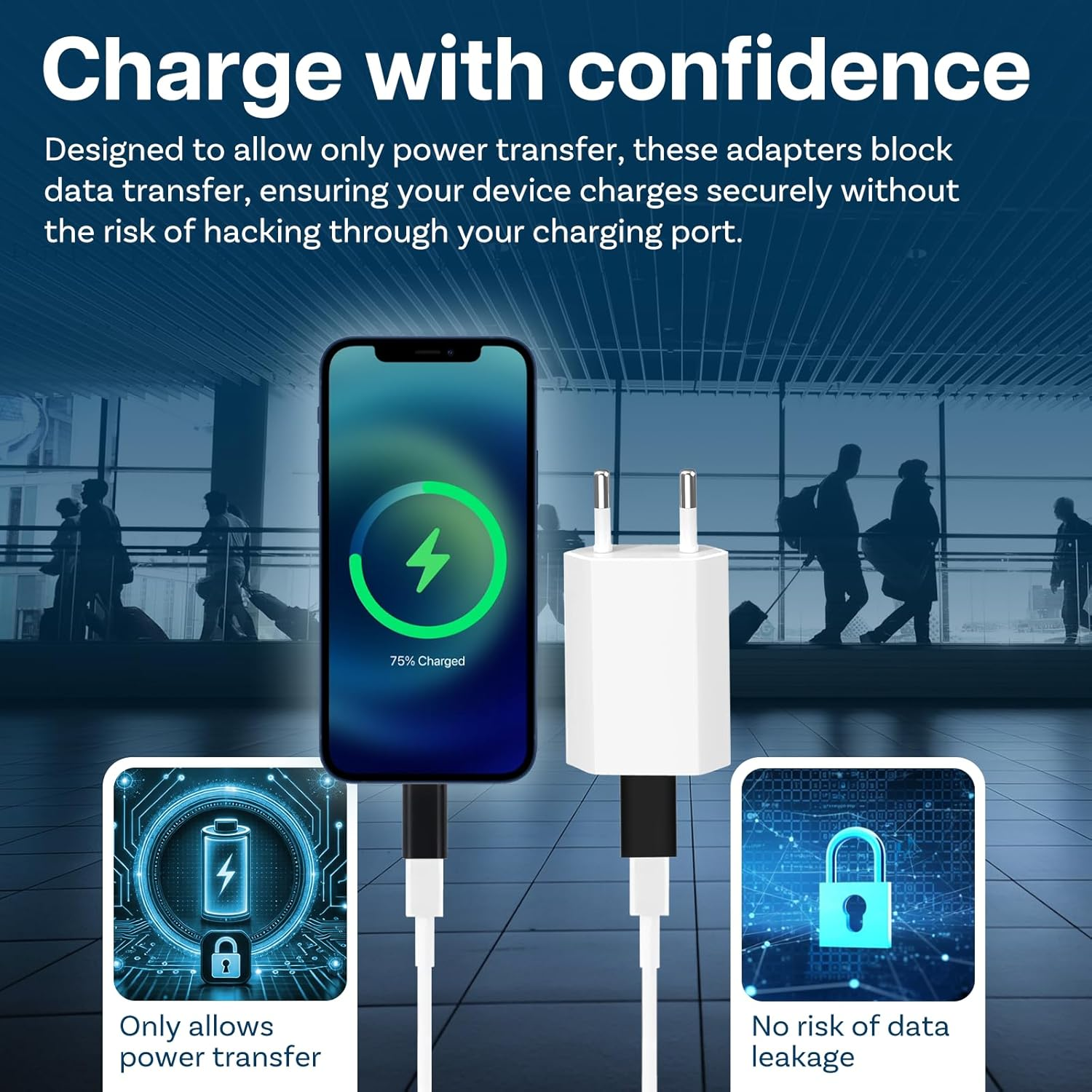 MMOBIEL USB Data Blocker [2 Pack] - Protect against Juice Jacking - Charge Only Adapter, Safe Charging - USB-A & USB-C Defender - Refuse Hacking - Data Blocking Adapter - Black image number 4