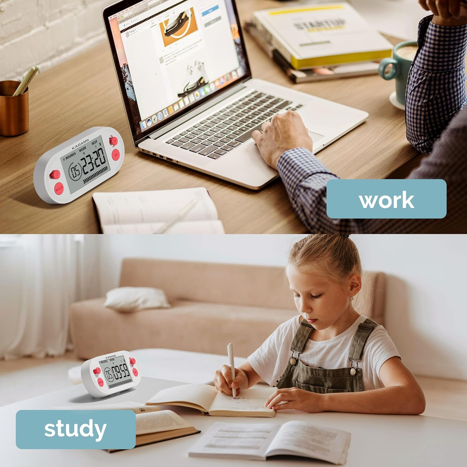 KADAMS Pomodoro Timer for Productivity Interval Countdown for Study Exams Gym Workouts Exercise HIIT Tabata -Magnets, Stand (Red) image number 6