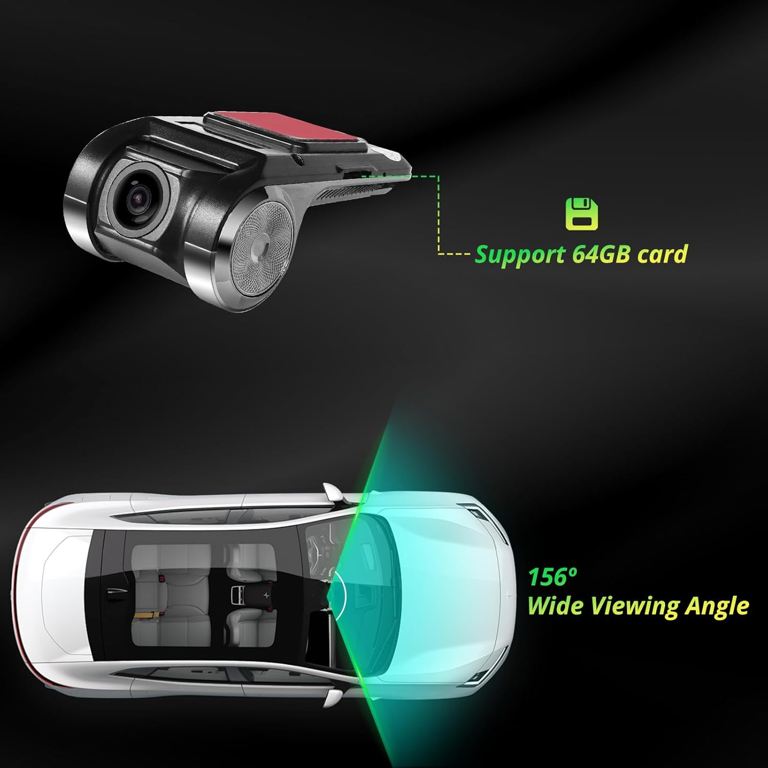 AC-44P2 1080P USB DVR On-Dash Camera, 156&deg; Wide-Angle, Loop Recording, Video Lock Founction & Video Playback, Read up to 64GB Card, for A5, A6, S8, P9, X10 Not Compatible with F7, P5, P8 image number 2