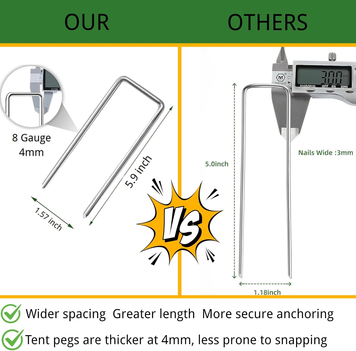 40 Pack Lawn Staples, Landscape Nail 4Mm Thick Premium Galvanized Heavy-Duty Gauge Nail, U-Shaped Tent Staples, Anti-Rust Fence Netting Pins Yard Netting Ground Mat,5.9" L image number 5