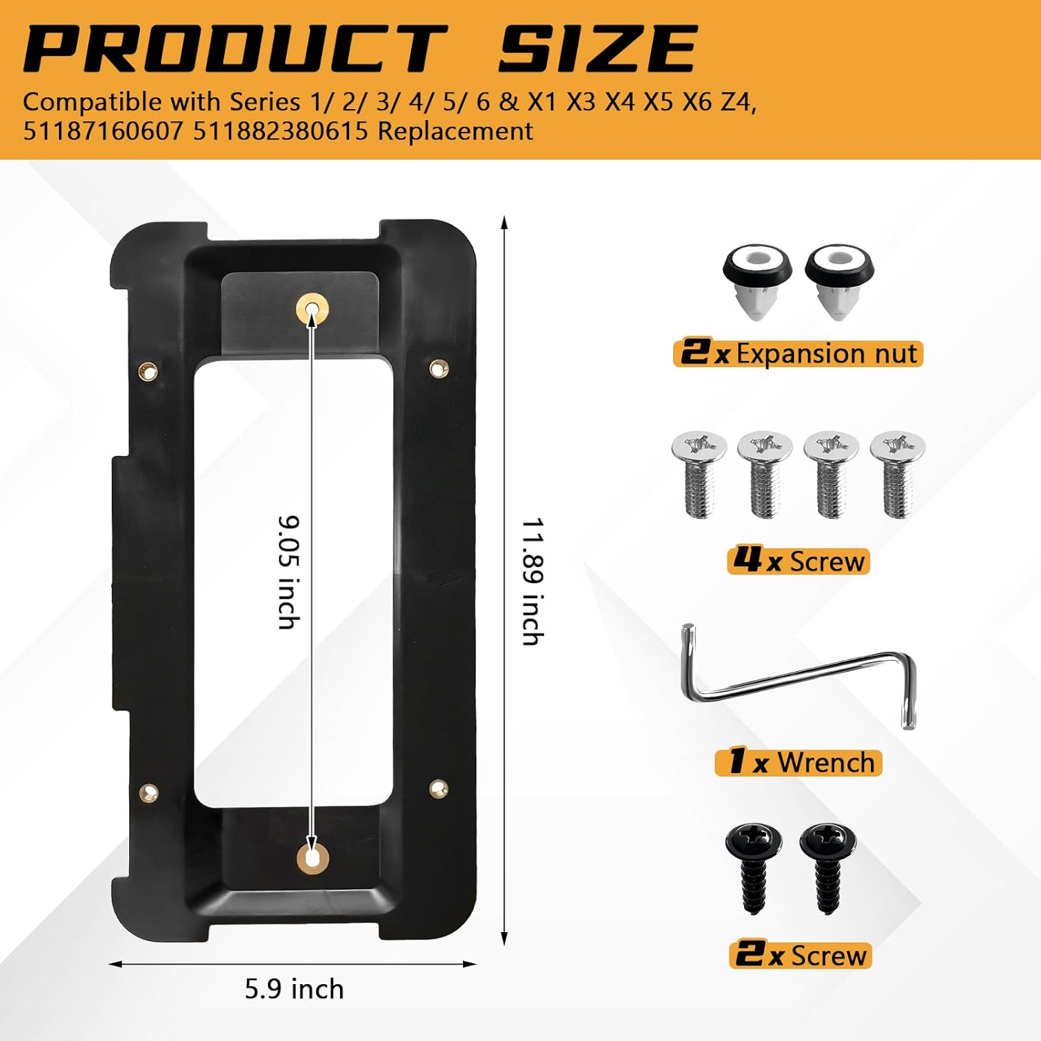 Wuyaoyao Rear License Plate Frame Bracket Holder Mount, Car License Plate Frame with Screws Compatible with 1 2 3 4 5 Series, License Plate Frames Holder Replace for 51187160607 image number 2