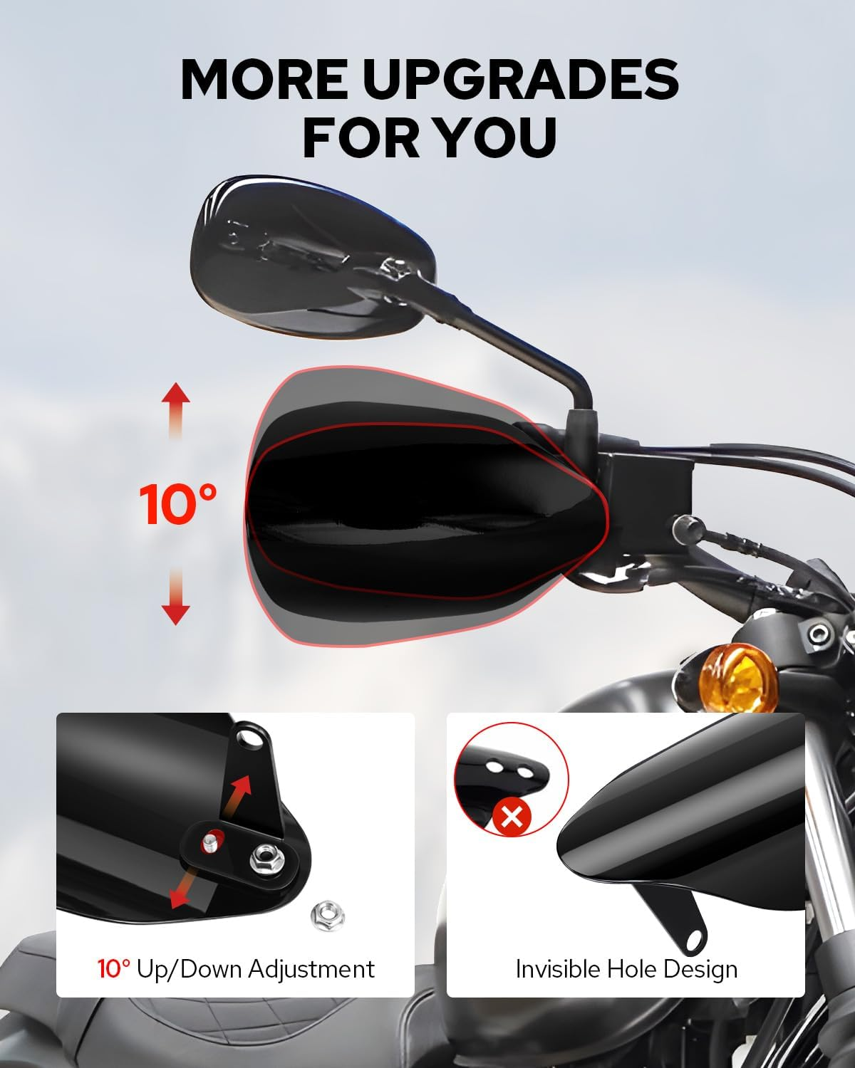 Benlari Stainless Steel Handguards, Larger Hand Guards Fit for Harley Touring Street Glide Road Glide Road King Electra Glide Bagger 2007-2023, Fit for Hydraulic Clutch & Cable Clutch Style image number 4