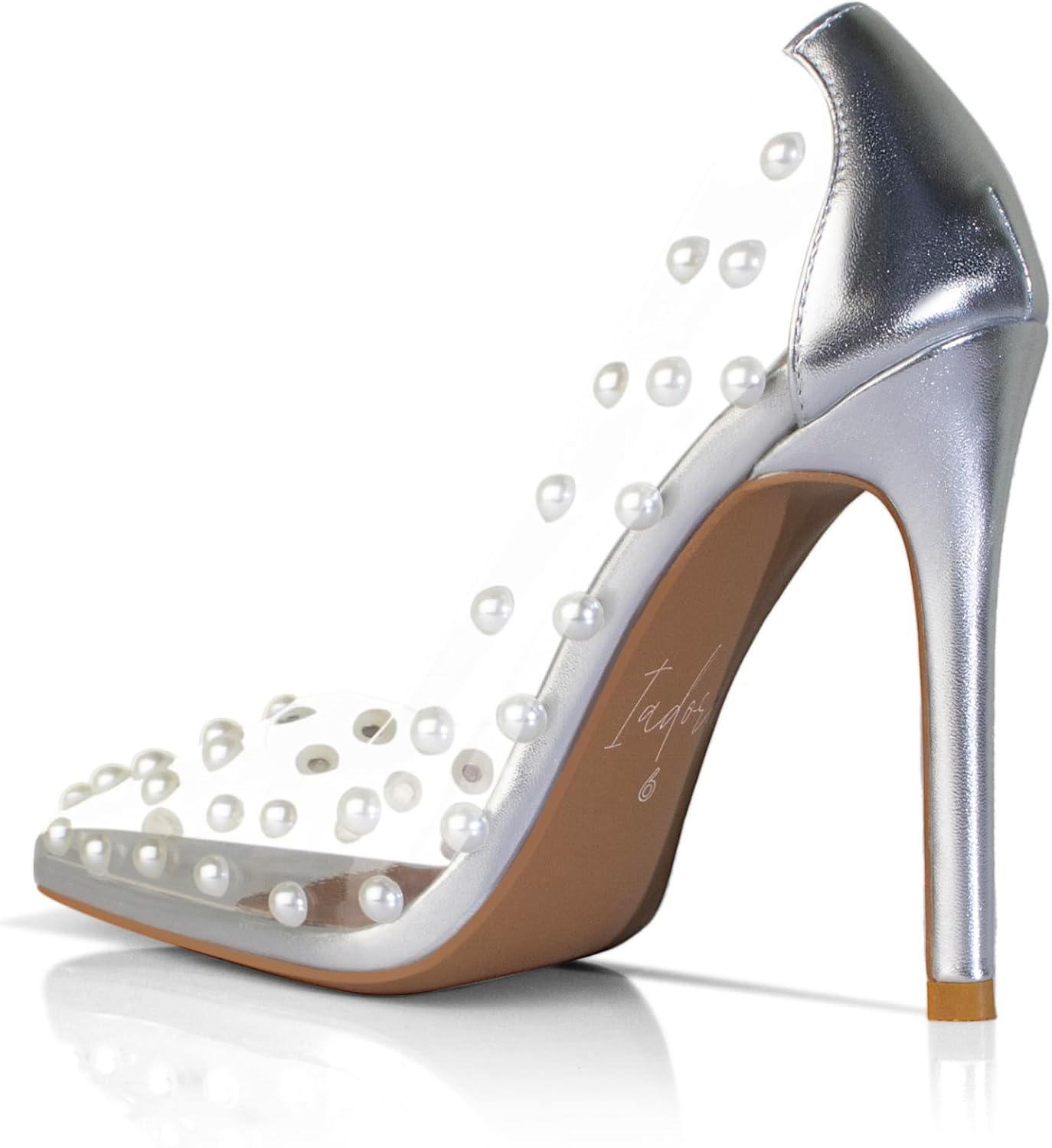 Iadore Women'S Pumps,11Cm Pointed Toe Women High Heel Shoes Fashion Pearl Studded PVC Clear Heels Party Dress Pump Shoes image number 4