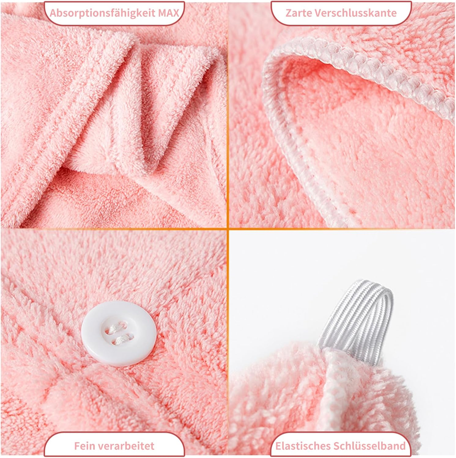 Huotflame Microfibre Hair Turban Set of 2 - Super Absorbent & Quick-Drying Women'S Towel Turban for Hair - Coral Fleece Head Towel with Button in Pink & Grey - 25 X 65 Cm Microfibre Towel image number 2