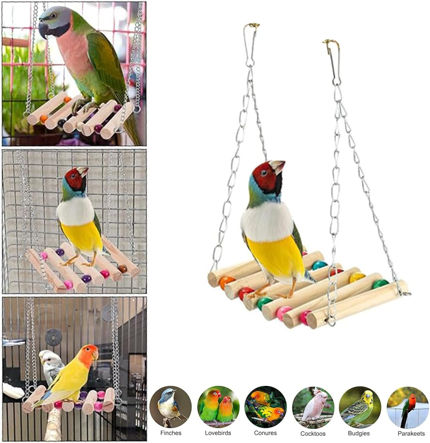 WEZCHUGHAOL 2 Pcs Bird Cage Bridge Bird Bridge Bird Toys for Parakeets Bird Ladder Toys for Hamsters Bird Chewing Toys Wood Parrot Ladder Rope Bridge Play Tunnel Pet Bamboo Birds Birdcage image number 5