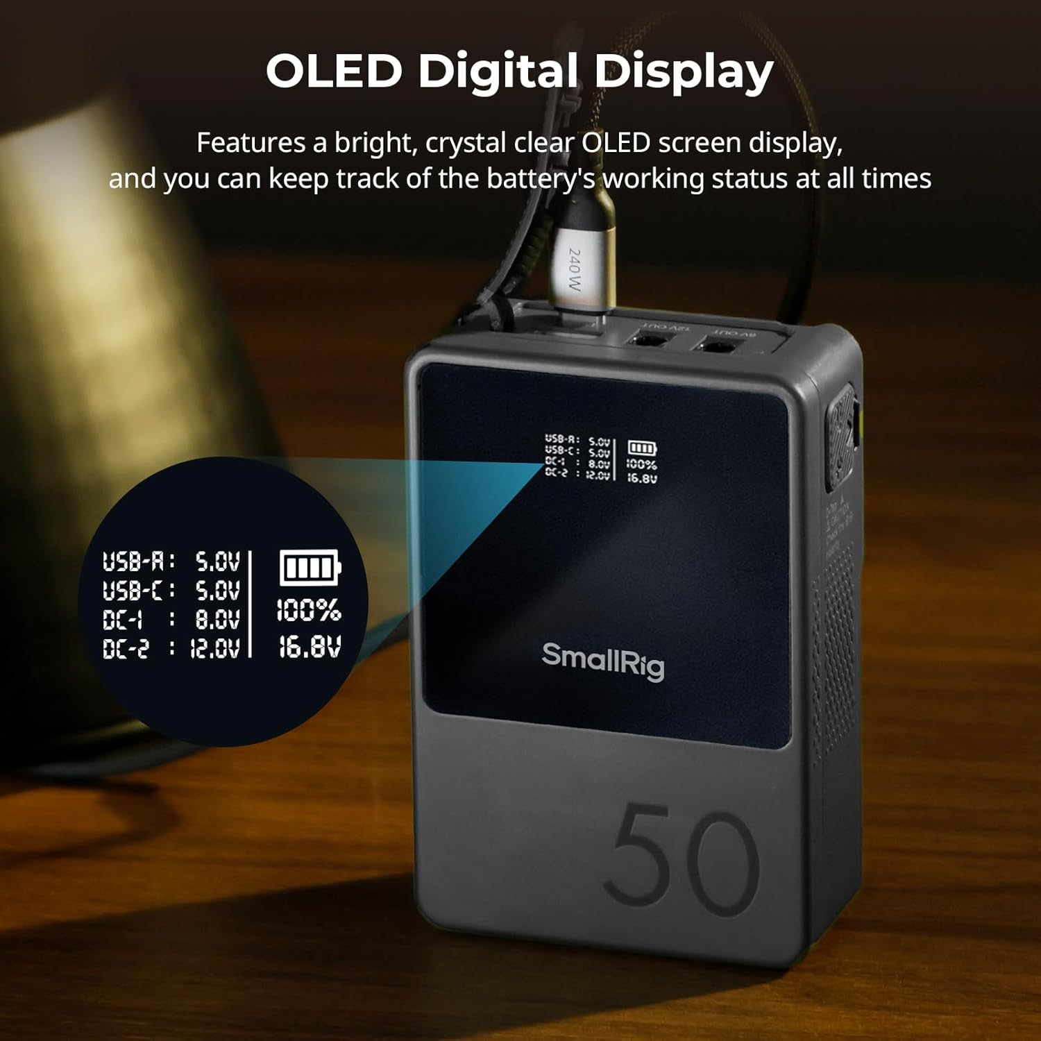 Smallrig Mini V Lock/V Mount Battery, 50Wh 14.8V 3400Mah Supports PD USB-C 45W Fast Charger W/D-Tap, USB-A, USB-C, Dual DC Ports, for Camera, Camcorder, Monitor, LED Light - 3579