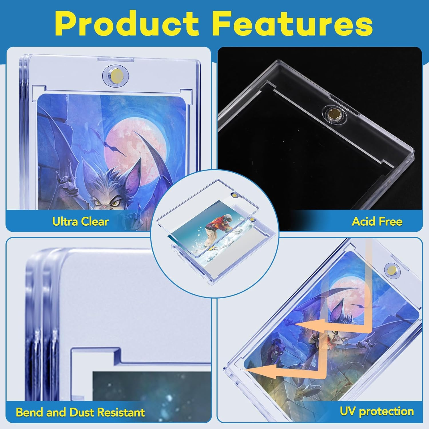 40 PCS Magnetic Card Holder, 35Pt One Touch Card Holder for Baseball Cards,U-V Protection Hard Plastic Magnetic Card Case,Card Holders for Sports Cards, Trading Card Display, Game Card Protector image number 1