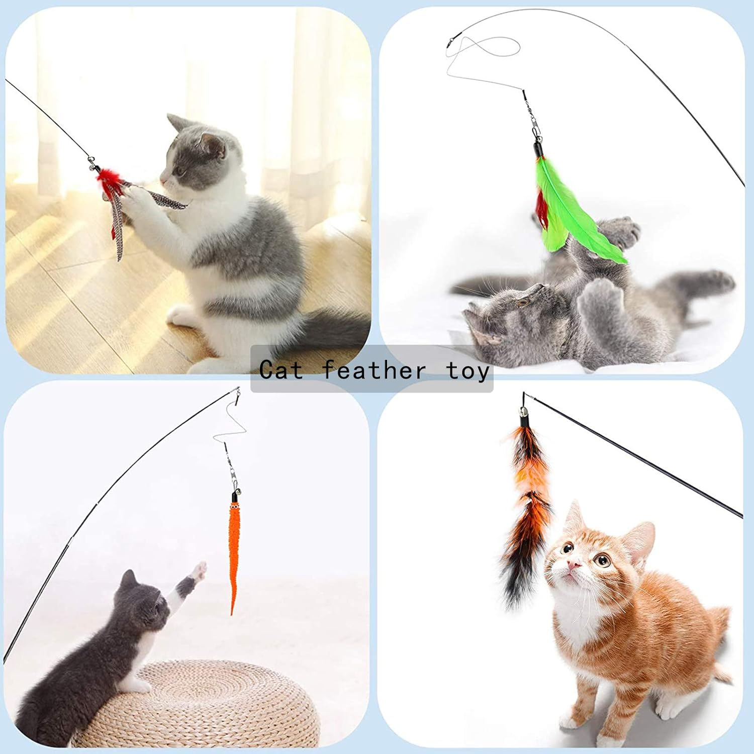 Cat Teaser Wand with 7 Assorted Interactive Refills Feathers Teaser, Cat Feather Toys for Exercising Kitten and Cat image number 4
