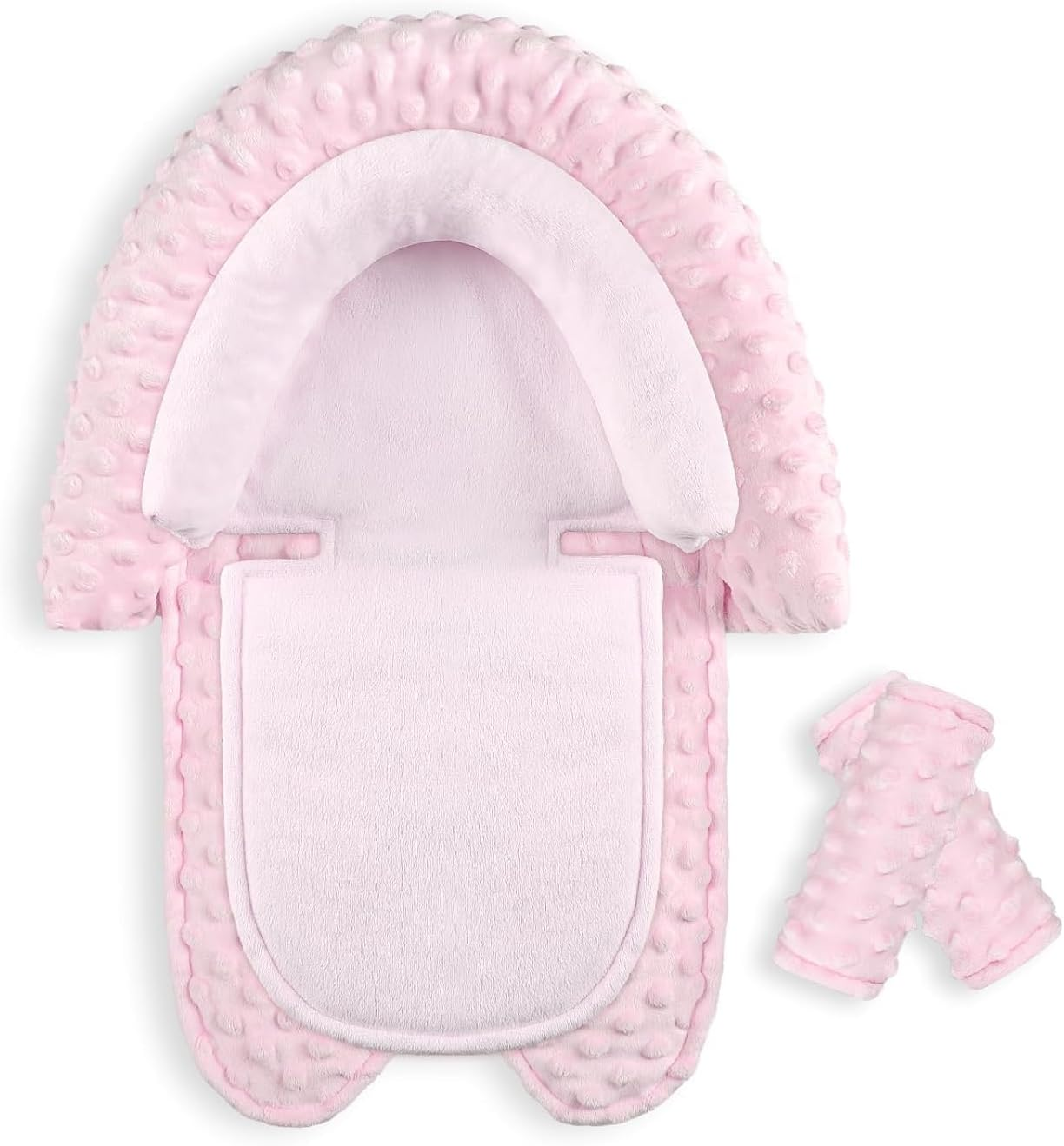 Infant Car Seat Insert, HNHUAMING Baby Car Seat Head & Body Support with 2 Straps Pads, Ultra Soft Newborn Preemie Carseat Insert Cushion for Girls Boys, Fits Car Seat, Stroller, Swing, Bouncer(Pink) image number 1