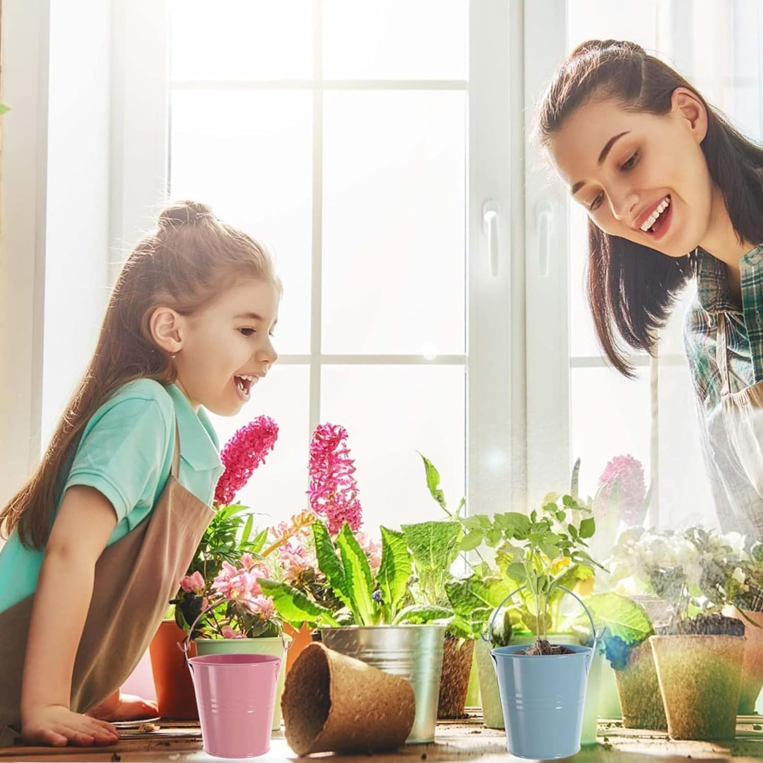 6 Pcs Candy Color Small Iron Buckets, Mini Metal Storage Buckets with Lightweight Handle, Retro Classic Design for Candy Party Favors, Garden Planting, Home Decor, Crafts image number 1