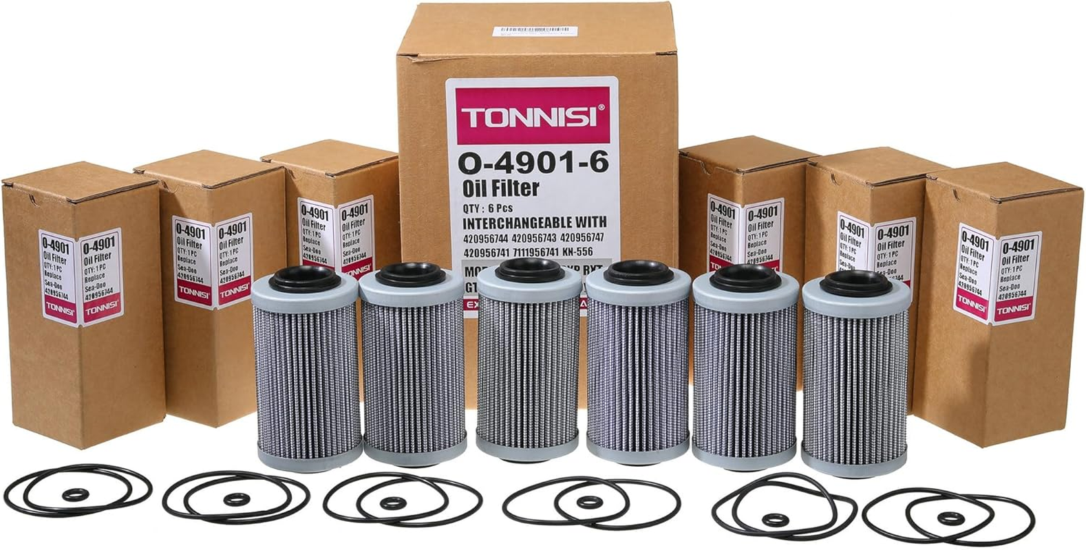 6 Pcs TONNISI O-4901 Oil Filter Replaces 420956744 420956743 420956747 420956741 711956741 KN-556 Fits Can-Am Sea-Doo RXP RXT GTX 300 Wake GTR Spyder SM6 SE6 for 130Hp - 300Hp Seadoo Watercraft