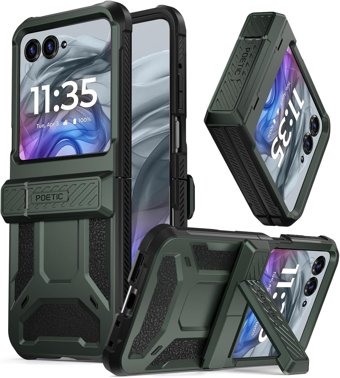 Poetic Spartan Case for Motorola Moto Razr Ultra 2025,[Kickstand][Hinge Protection][20Ft Mil-Grade Drop Tested], Full-Body Rugged Shockproof Protective Cover with Kickstand, Metallic Green
