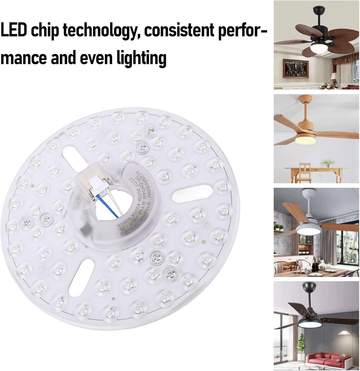 6.3 Inch LED Retrofit Light Kit for Ceiling Fan Light Replacement Panel, 3000K 4000K 6000K Color Temperature Adjustable, 24W Dimmable, Magnetic Moun image number 5