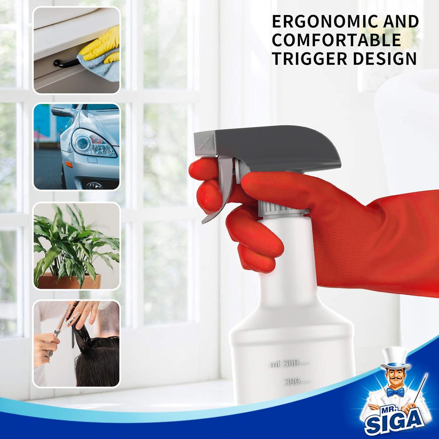 MR.SIGA 16 Oz Empty Plastic Spray Bottles for Cleaning Solutions, Heavy Duty Household Reusable Spray Bottles with Measurements and Adjustable Leak Proof Nozzle, 3 Pack image number 1