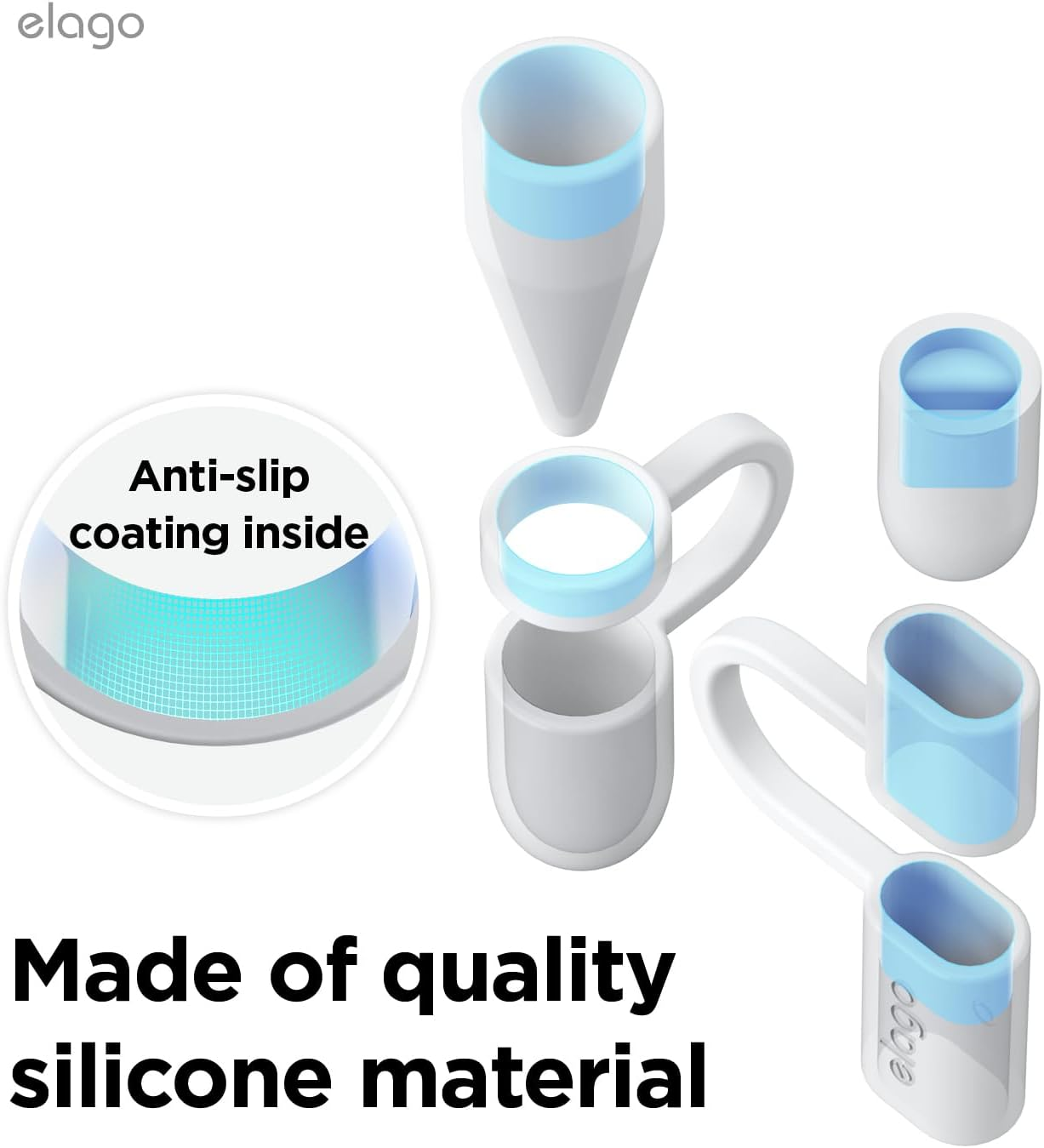 Elago Pencil Protection Set Compatible with Apple Pencil 1St Generation, [Cap Holder, Cap Replacement, Charging Cable Adapter Tether, Pencil Nib Cover] 4 Items Included (White)