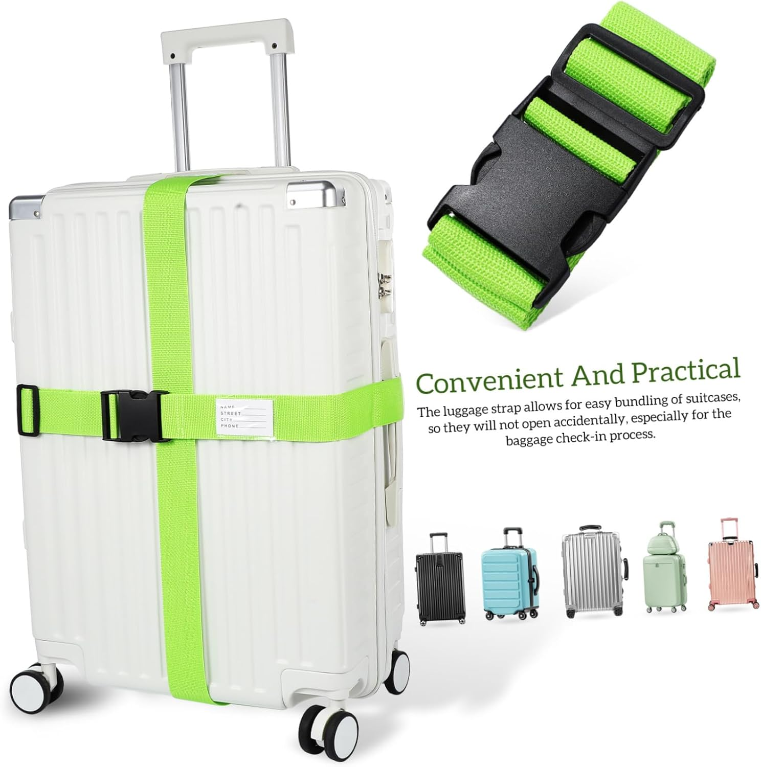 OSALADI 4Pcs Adjustable Luggage Straps Fluorescent Green Polypropylene Fiber Suitcase Belts for Secure Travel Bag Bundling and Easy Identification image number 3