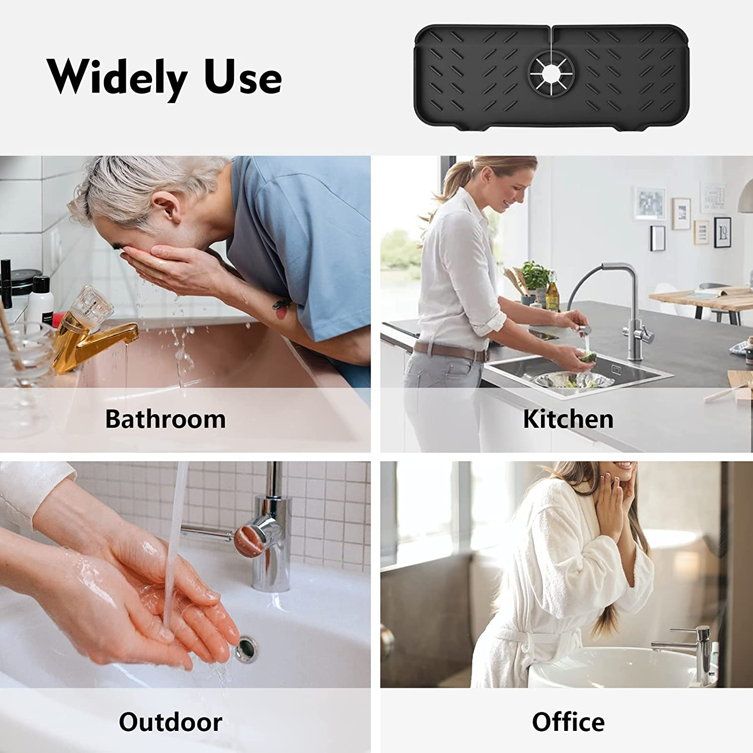 Silicone Faucet Mat for Kitchen, Sink Splash Guard, Bathroom Faucet Water Catcher Mat, Sink Draining Pad behind Faucet, VENMATE Keep Drying Kitchen Accessories (2PCSBLACK) image number 5