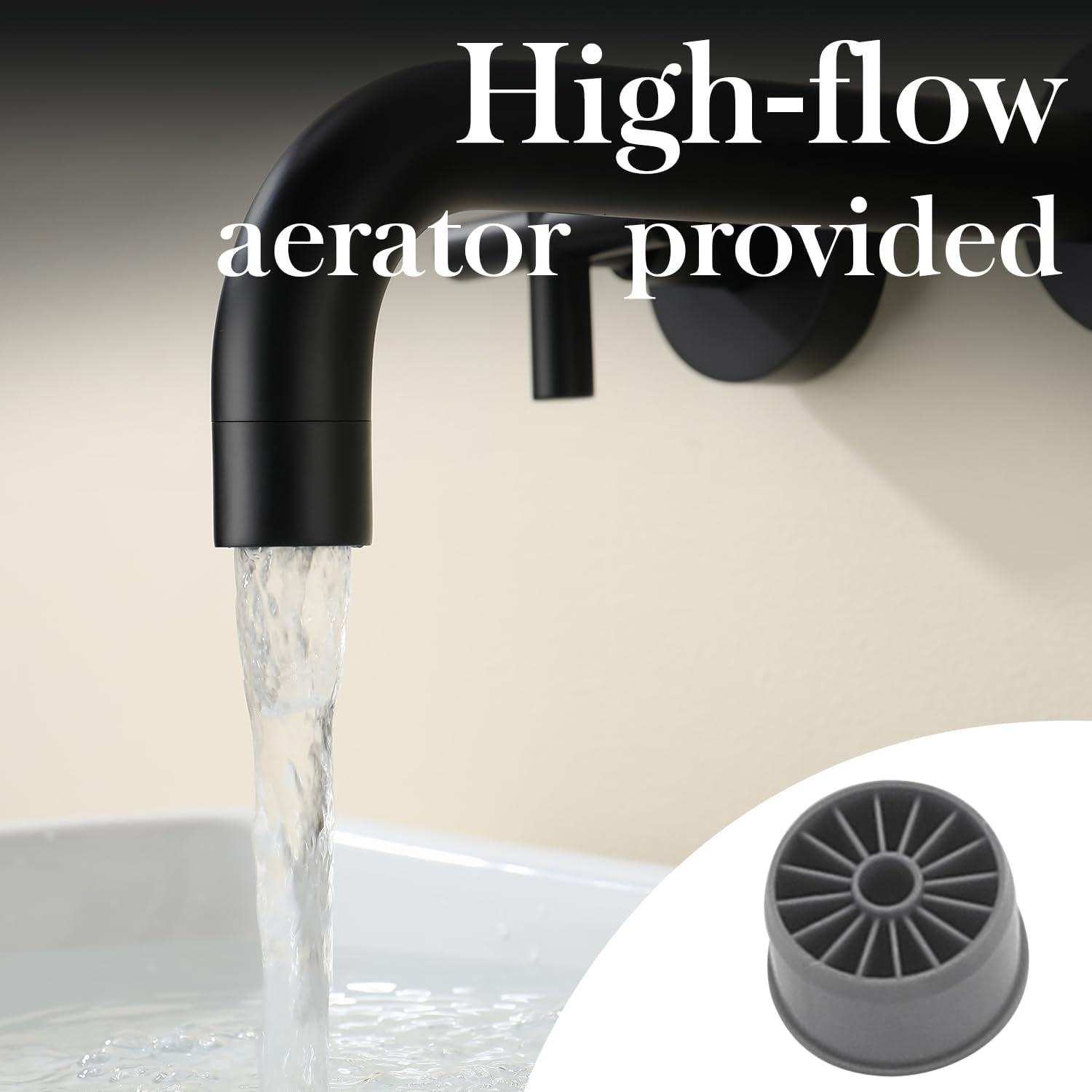 Decaura Bathroom Wall Sink Tap Set Cross Handles Basin Bath Spout Vanity Spa Bathtub Water Outlet with 1/4 Turn Twin Tap Set Brass (Matt Black)