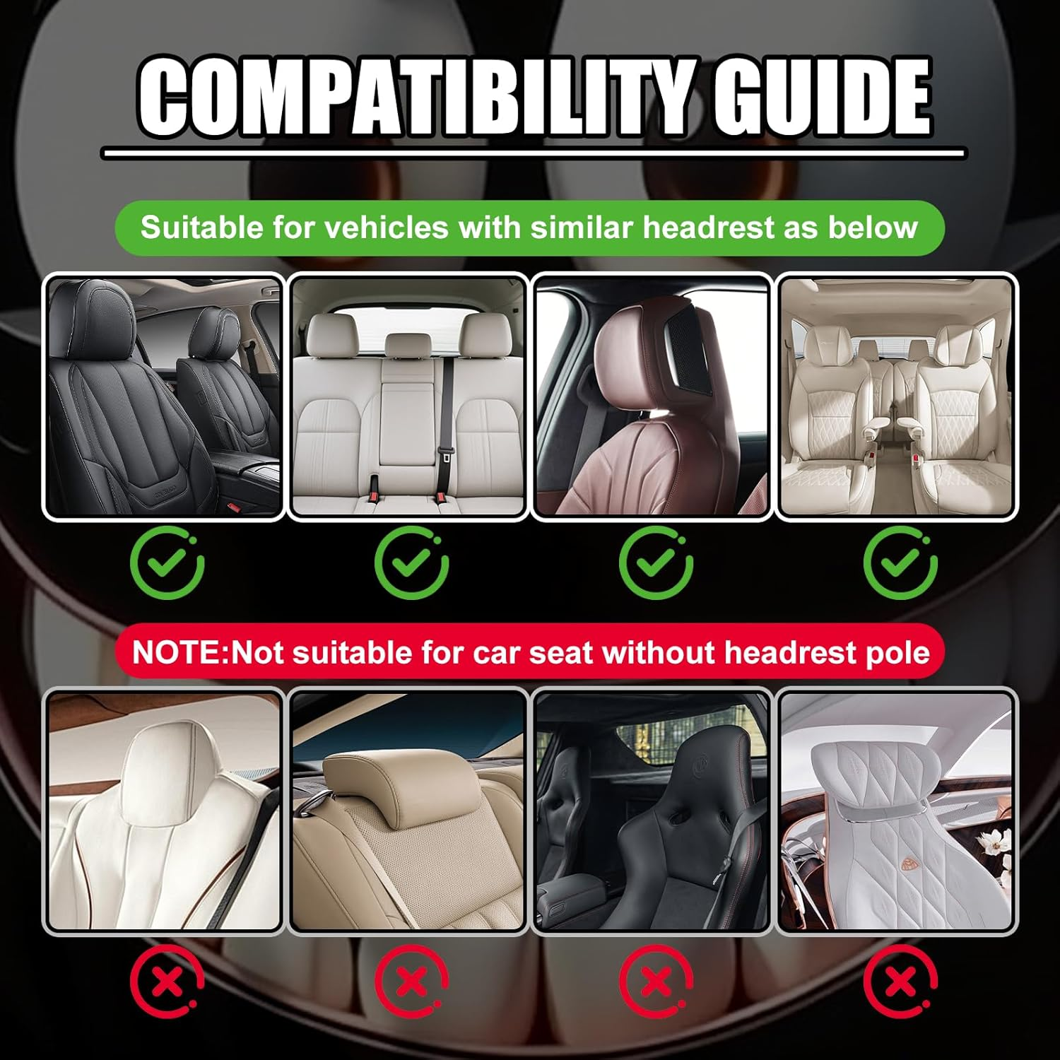 4PCS Funny Cartoon Car Headrest Covers, Cute Funny Cartoon Eyes Car Headrest Covers, Car Seat Head Rest Protector for Auto Front Seat Rest Decoration, Universal Interior Car Accessories image number 2