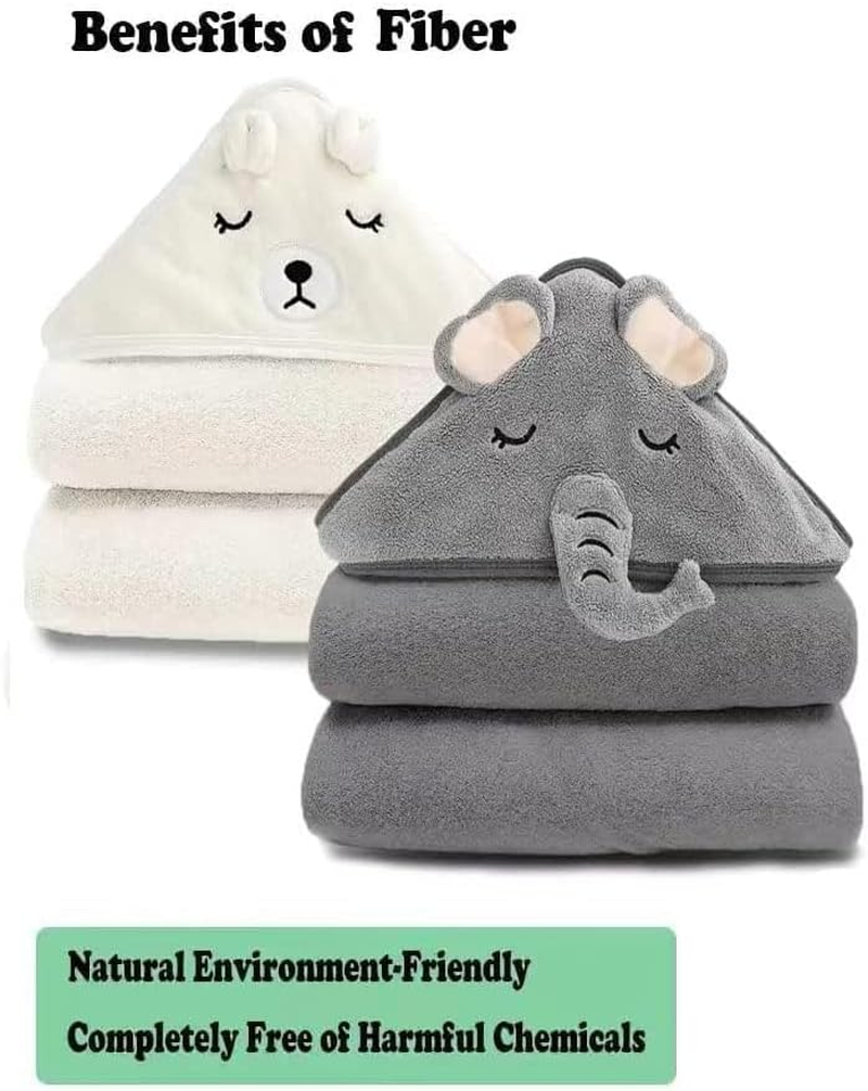2 Pack Hooded Baby Towels, Premium Soft Bath Towel for Babies, Newborn, Infant and Toddler, Ultra Absorbent, Natural Baby Stuff Towel with Hood for Boy and Girl (Elephant, Bear) image number 4