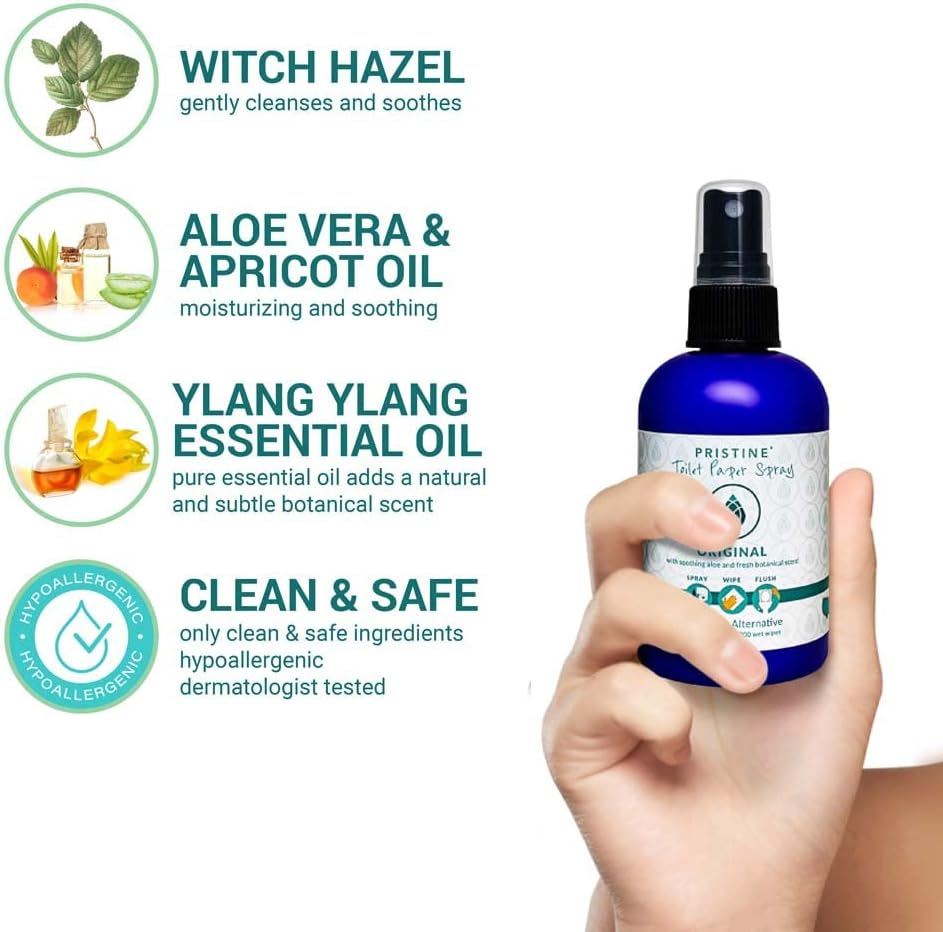 Pristine Toilet Paper Spray: as Seen on Shark Tank, the Planet Friendly, More Natural Alternative to Flushable Wet Wipes - Original 4 Oz image number 6