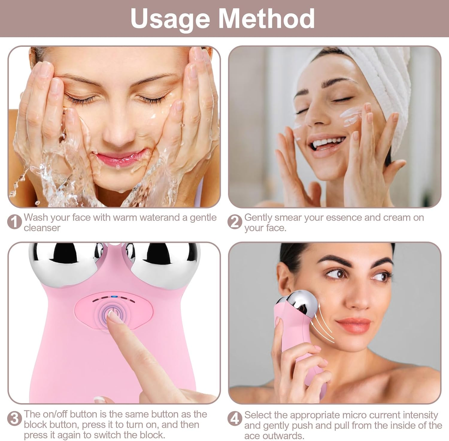 Microcurrent Facial Devices, Mini Microcurrent Face Lift Device Face Massager for Face Lifting and Facial Sculpting(Pink)