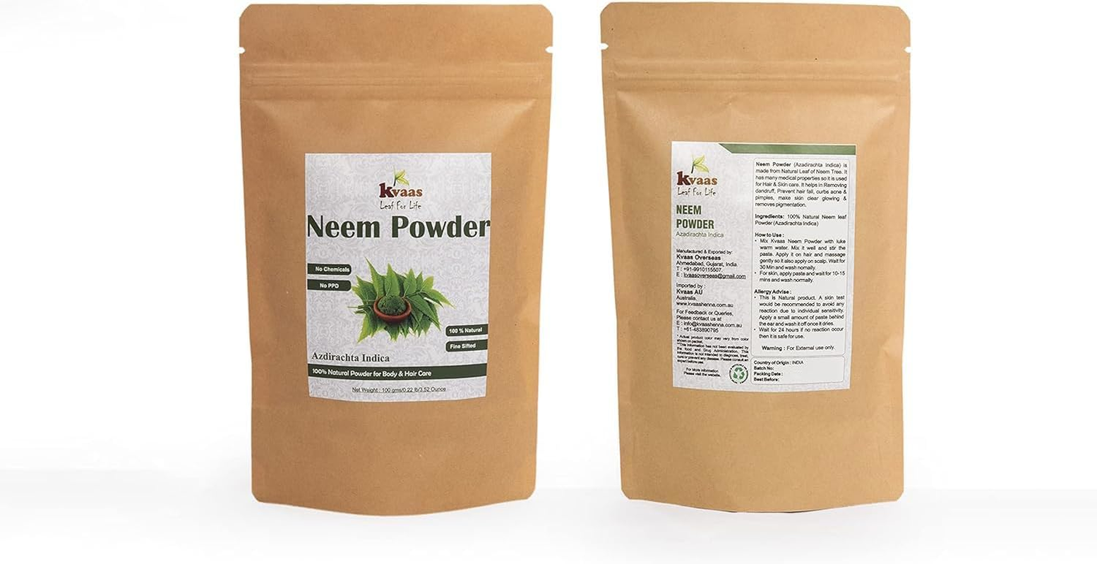 Neem Leaves Powder | 3.53 Oz (100 G) | Azadirachta Indica | Natural & Pure Powder for Skin & Hair Care by KVAAS image number 2
