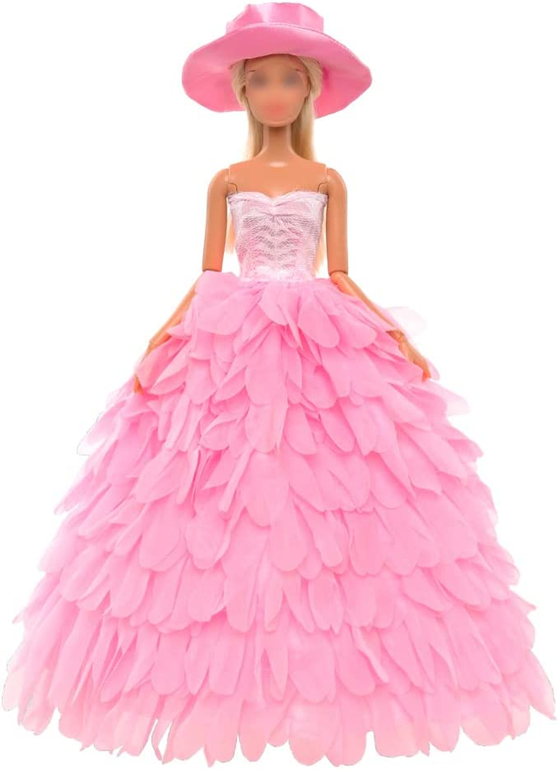 Barwa White Wedding Dress with Veil and Pink Princess Evening Party Clothes Wears Gown Dress Outfit with Hat for 11.5 Inch Girl Doll image number 2