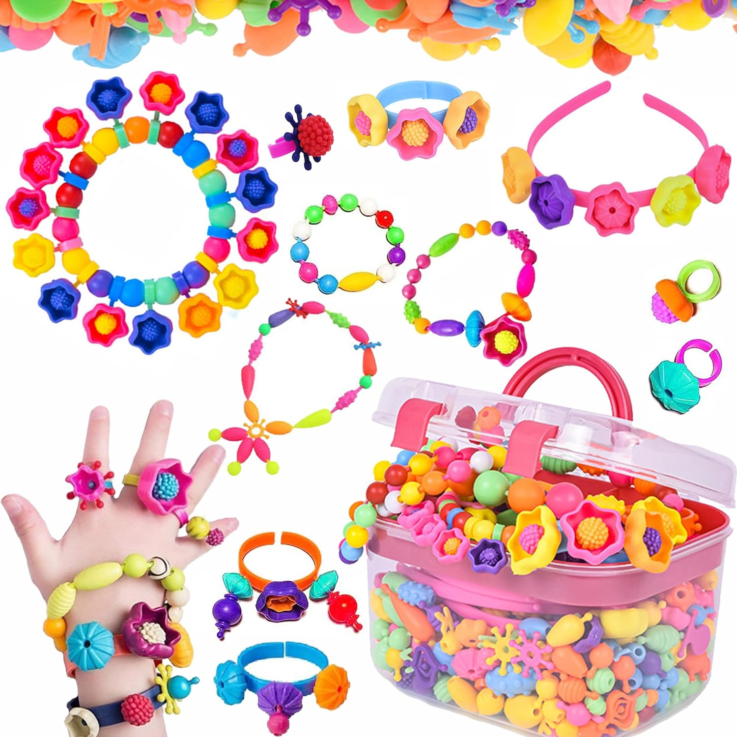 Yowamho 543+ Pop Beads - Beads for Jewelry Making Kit, Crafts for Kids Ages 4 5 6 7 8, Arts and Crafts Supplies, Birthday Christmas Jewellery Gifts.