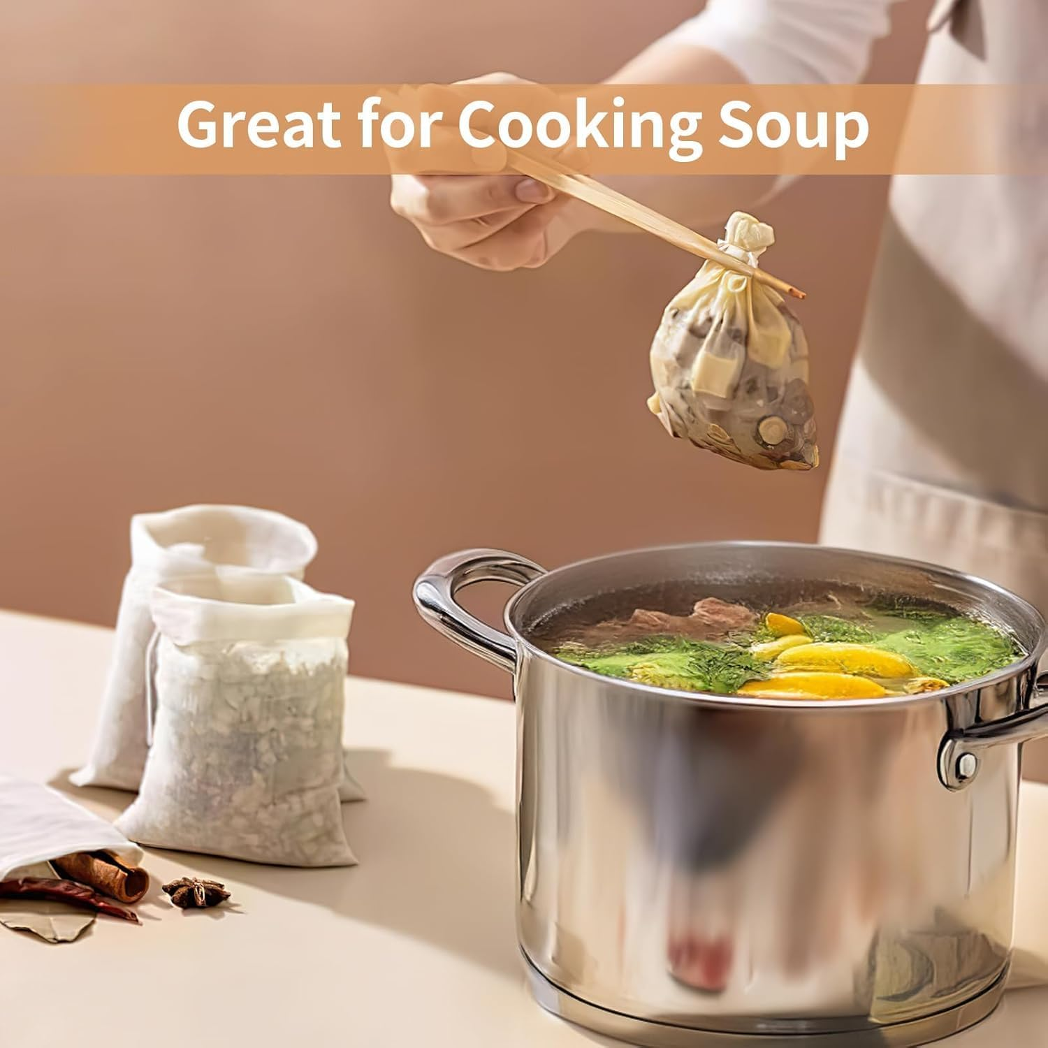 40 Pcs Reusable Muslin Spice Bags &ndash; 10X15 CM Natural Cotton Drawstring Bags for Cooking, Soup, Tea, Straining, and Herb Sachets, Unbleached Cheesecloth for Loose Tea and Cheese image number 6