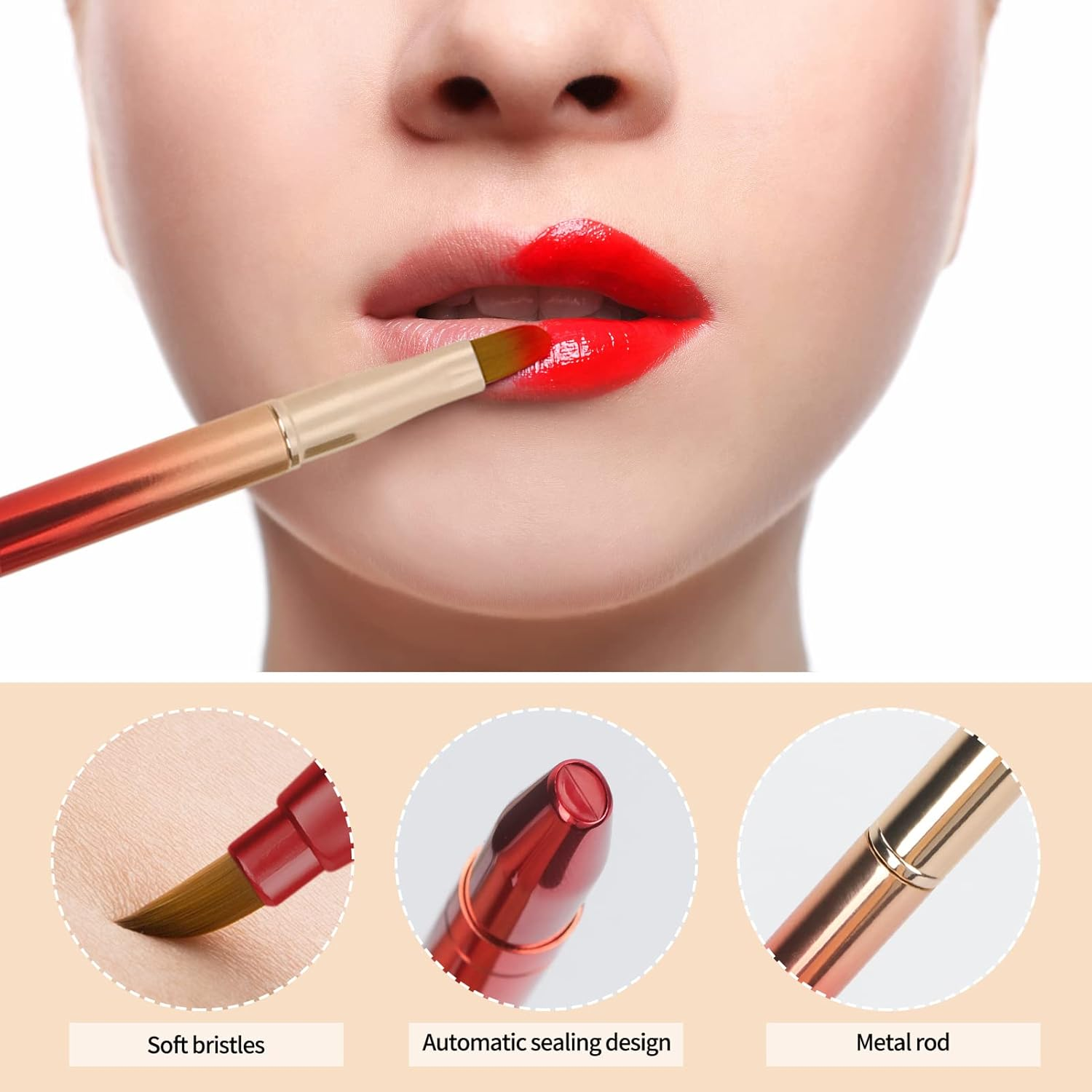 Unaone [2 Pack] Lip Brush for Lipstick, Retractable Lip Brushes, Dual-Ended Makeup Brush for Lipstick Lip Gloss, Include Lid