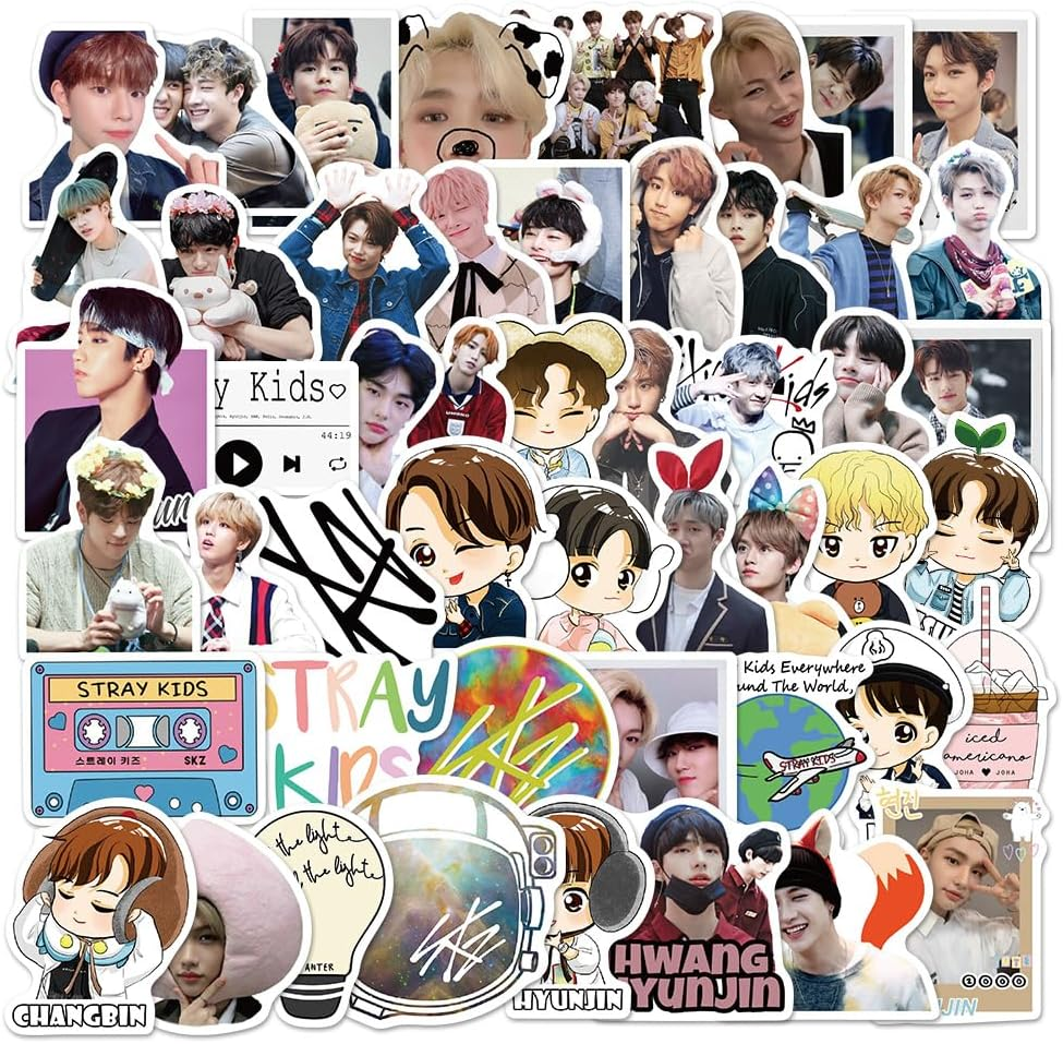 50Pcs Stray Kids Pack 1 Korean Singer Idol Stickers Vinly Decal Suitcases Skateboard Cars Luggage Helmets Ipads Boats Surfboards for Kids Teens