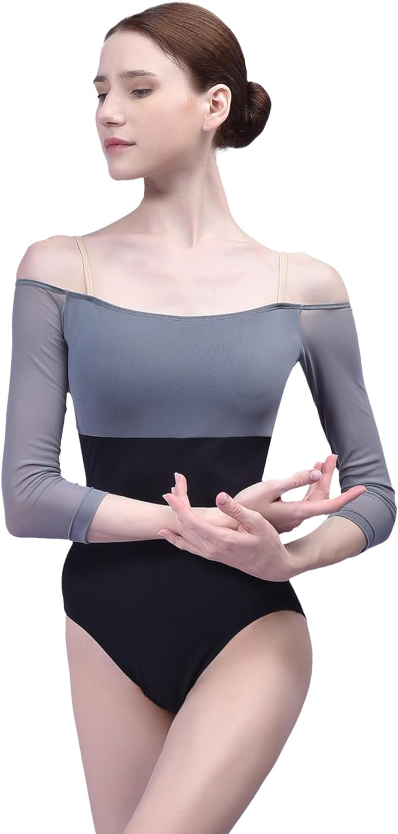 Women'S Strapless Ballet Leotard with Straps, 3/4 Sleeve Ballet Dance Camisole Leotards for Women Adults image number 5