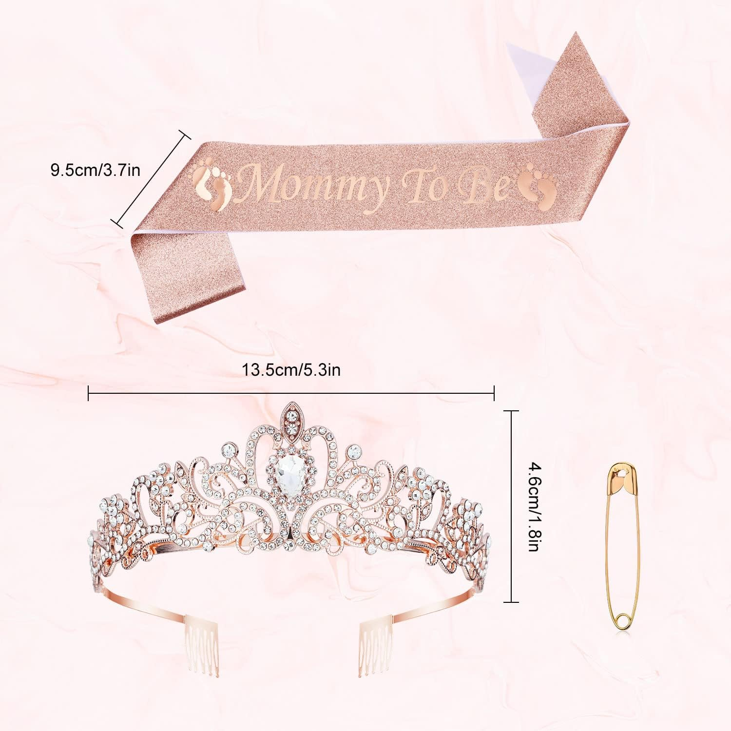 SAVITA Mom to Be Baby Shower Decorations - Mommy Sash and Tiara Set with Crown for Pregnant Mom (Rose Gold) image number 1