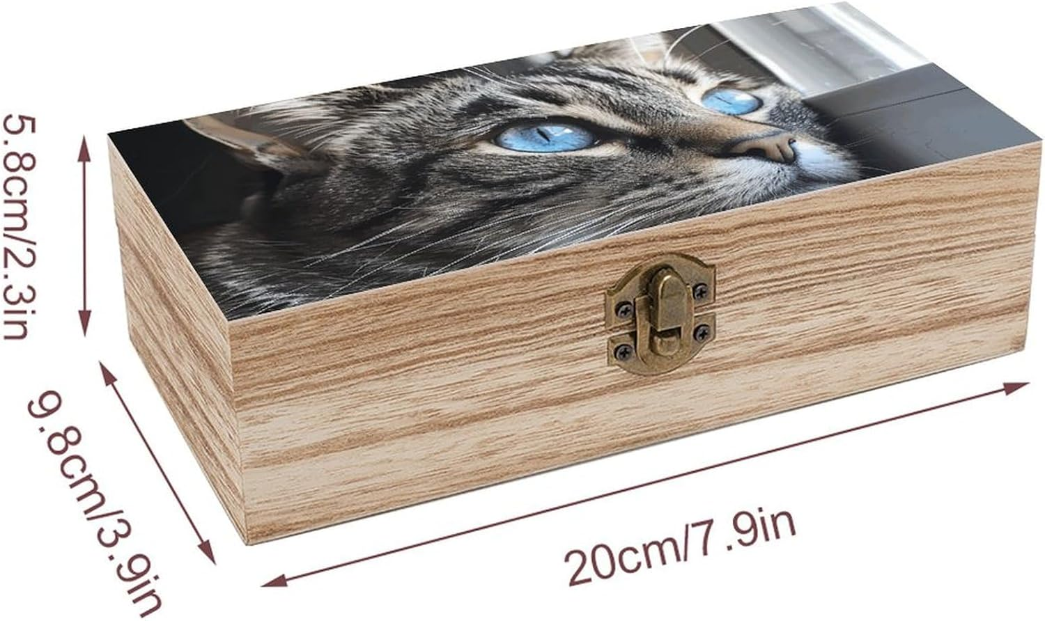 Blue Eyed Cat Wooden Box Wood Wedding Keepsake Boxes with Lids Small Decorative Boxes Lightweight Wooden Memory Storage Box for Crafts Keepsakes Jewelry Photo Letter Storage image number 1